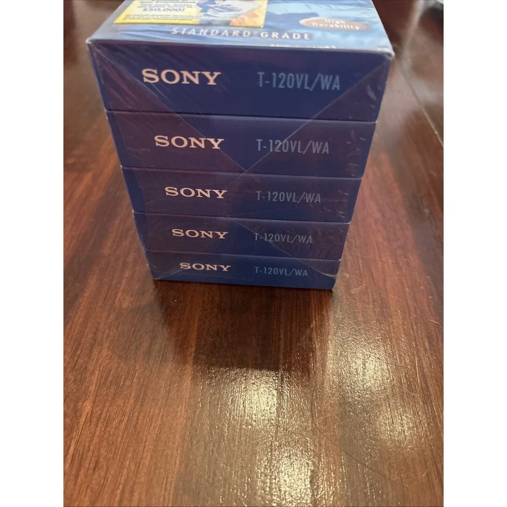 Sony T-120 VHS 5 Pack Standard Grade 6 Hour Blank Tapes High Durability Sealed